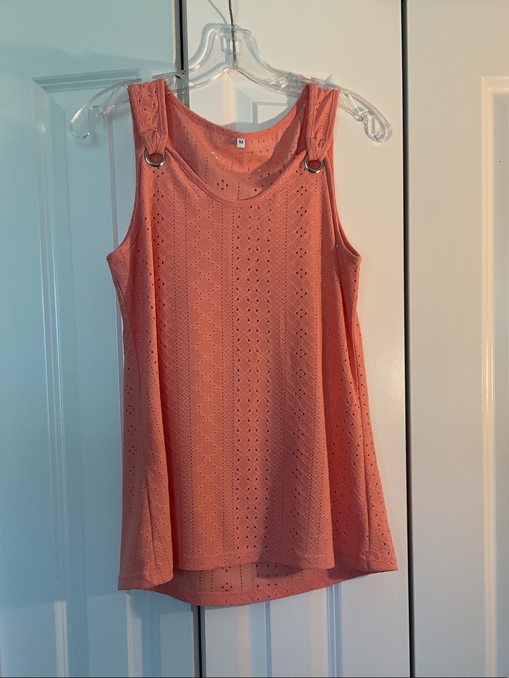 Sleeveless Eyelet Tank Top in Coral Pink